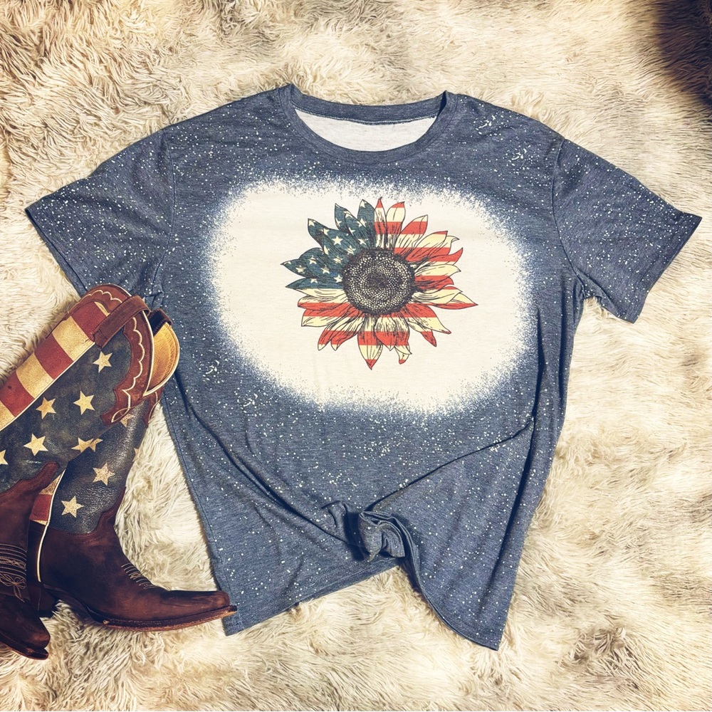 Vintage Bleached American Flag Sunflower T-Shirt - Size XL 🇺🇸